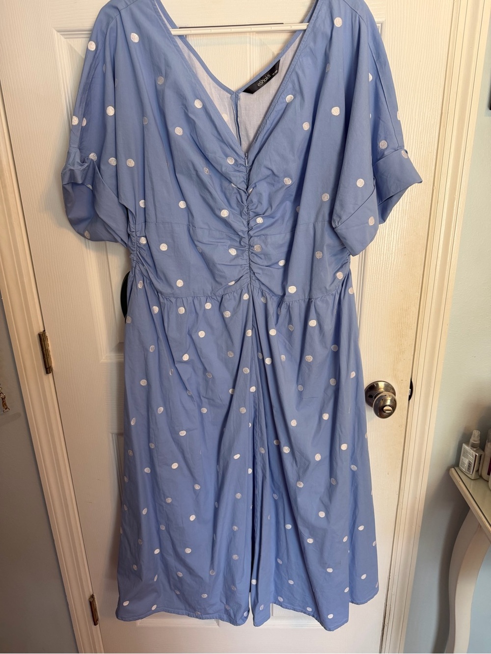 eshakti Light Blue Polka Dot Midi Retro Sunmer Dress